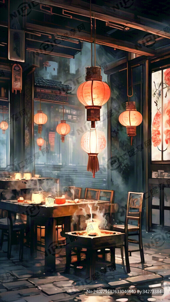 老火锅古建筑灯笼动漫场景有空间