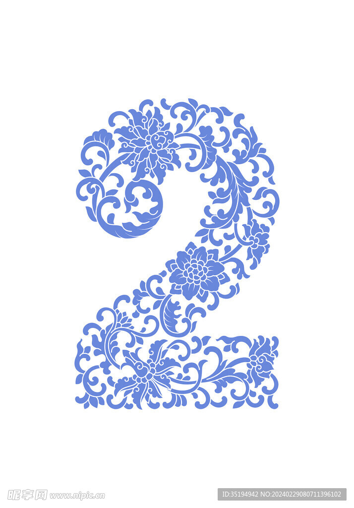 中式数字2的中式花卉纹样