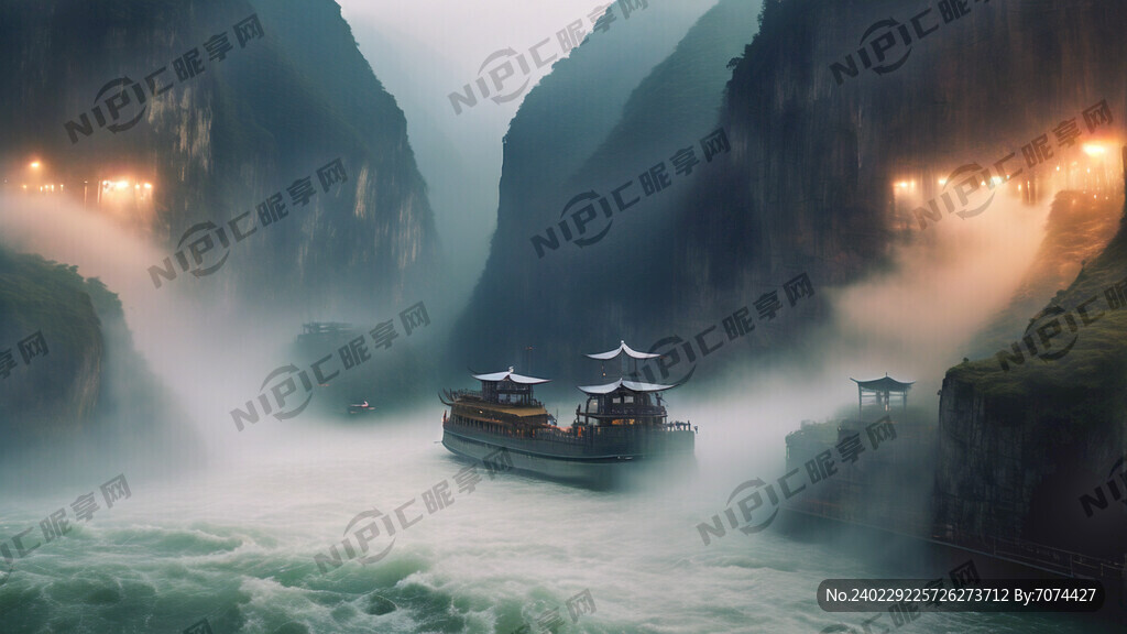 长江三峡尘雾弥漫的宏大场景。
