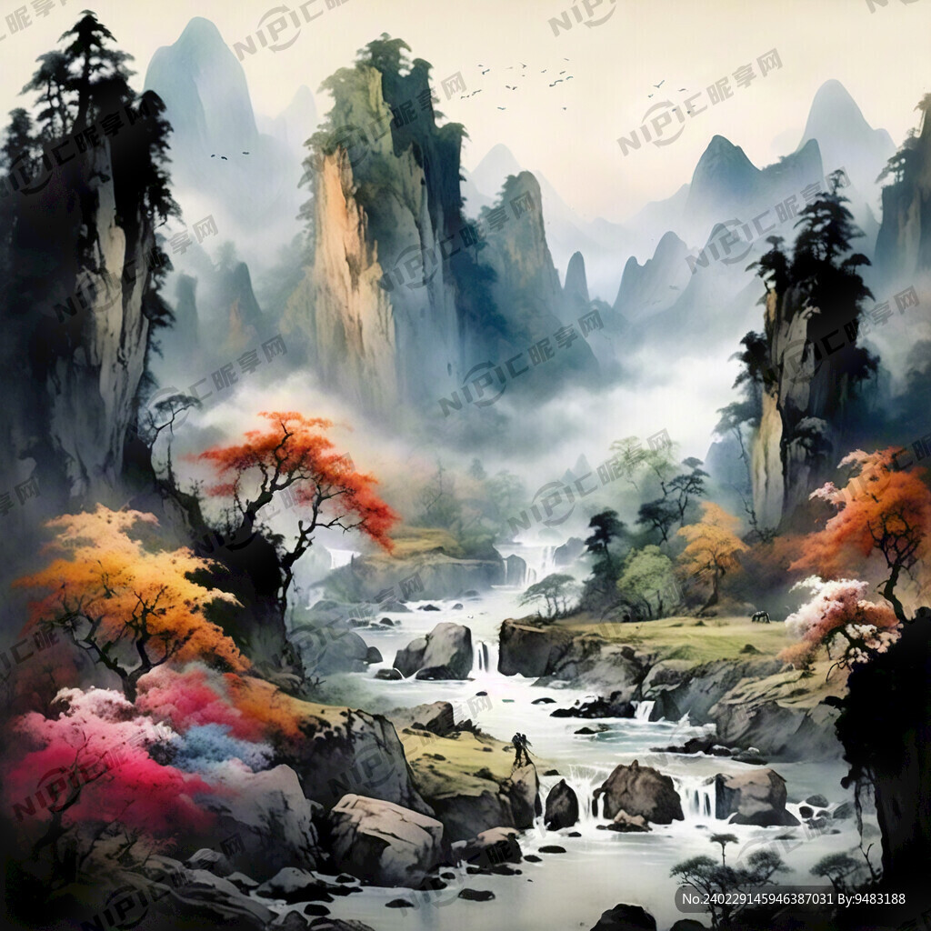 山谷 中国风 中国画 山水
