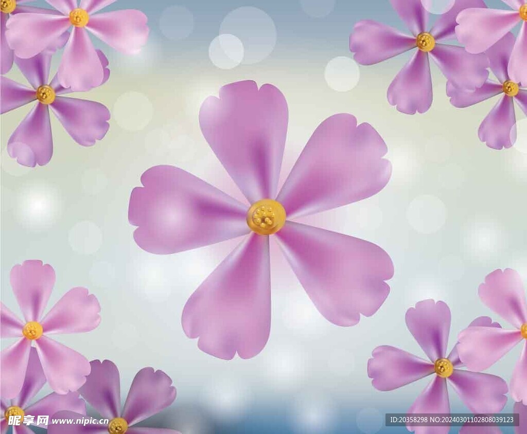 紫色现实花背景与散景