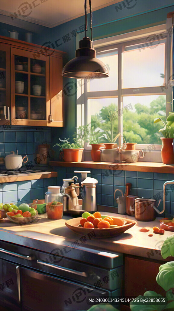 厨房全景 插画 写实