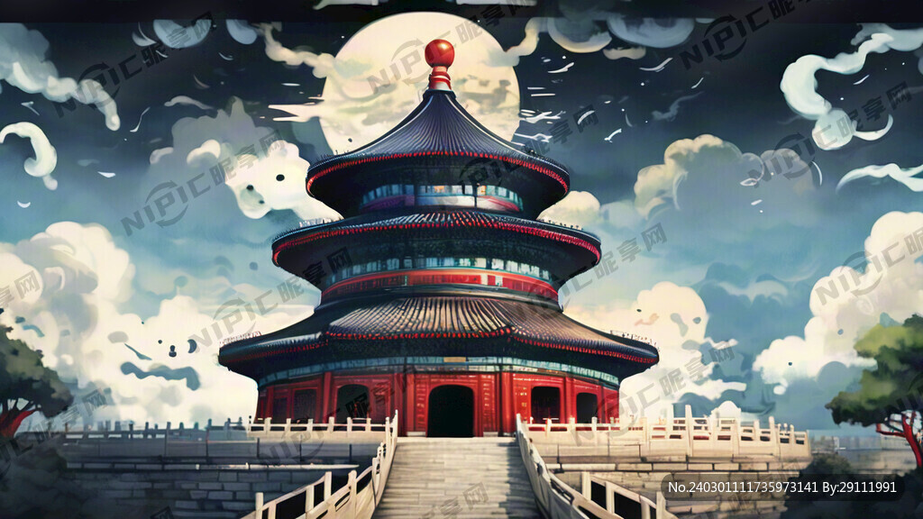 古建筑天坛祥云手绘。