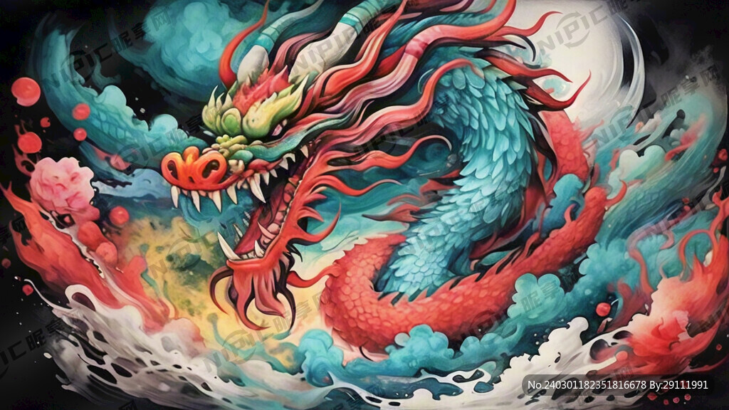 国潮龙手绘插画