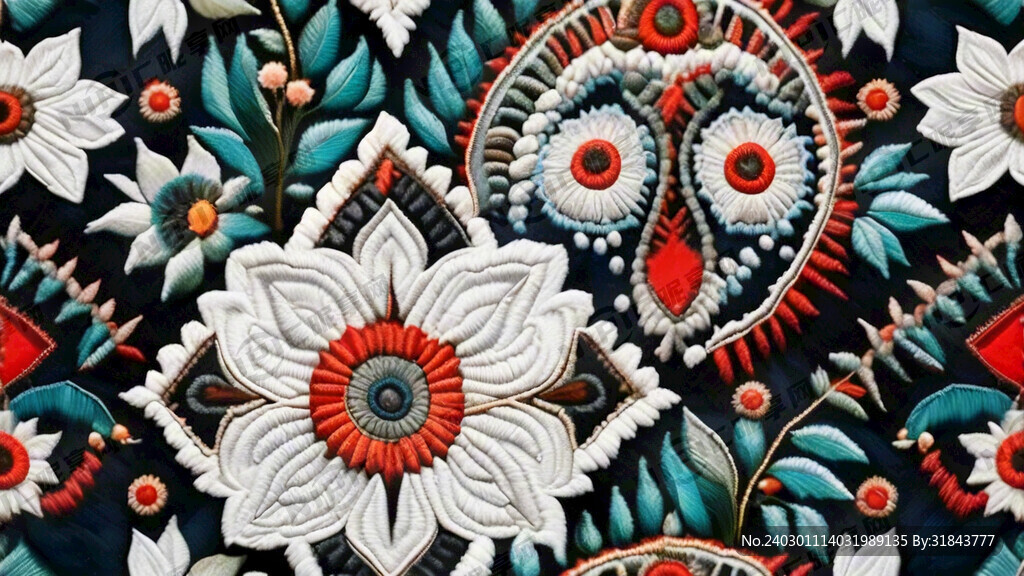 彝族绣花图案 白色背景
