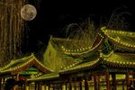 城楼圆月夜景