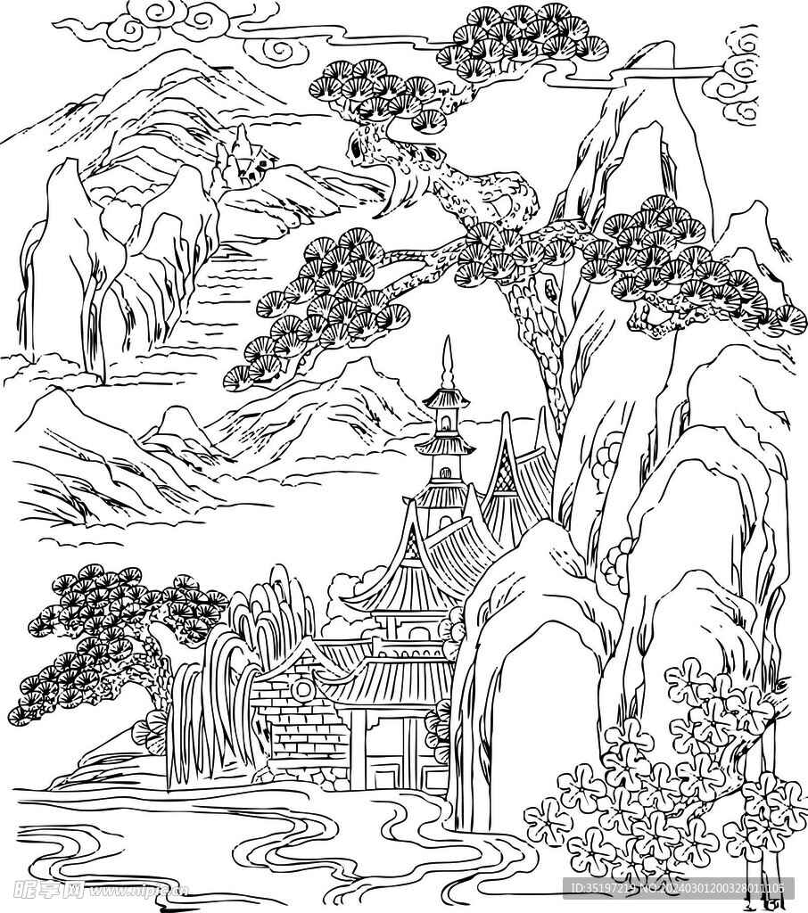 手绘山村