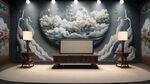 中国风类型的演播室 后面祥云背景图