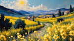 满山油菜花，细节丰富，黄色世界，颜色鲜艳明亮，充斥画面