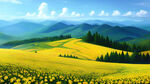 满山油菜花，细节丰富，黄色世界，颜色鲜艳明亮，充斥画面