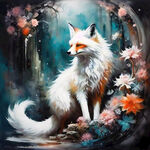 白色狐狸，九条尾巴，仙境，高级，意境，花，古风，梦幻