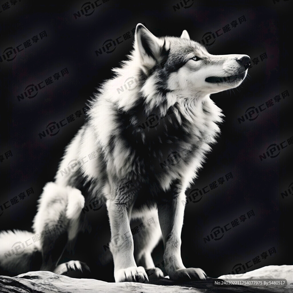 一只有尾巴的狼 黑白素材