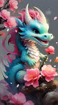 画一只粉色的，中国特色的，美少女风格，卡通的龙， 配上桃花点缀，透明背景