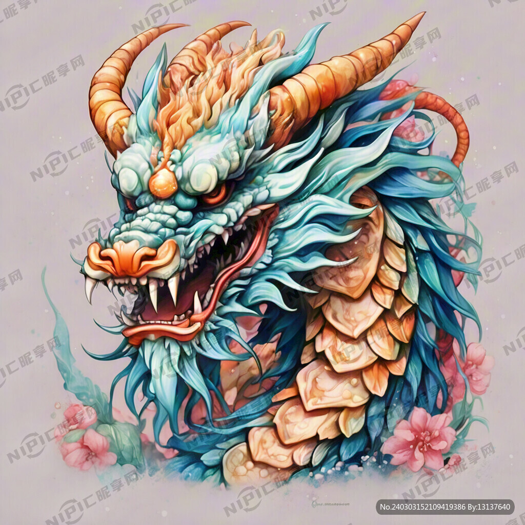 国风  中国龙  线条画 彩色