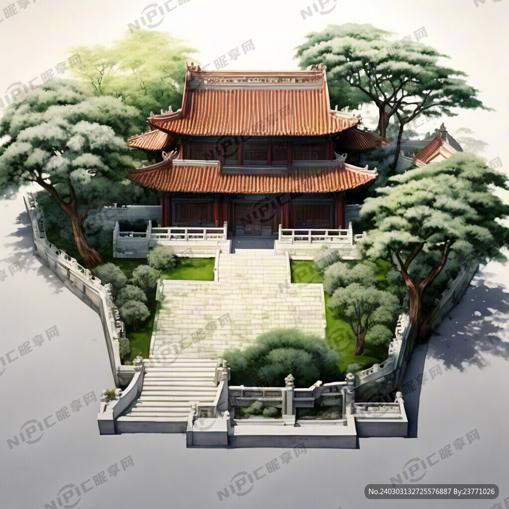 中国古代宫殿 周围有草地 绿植