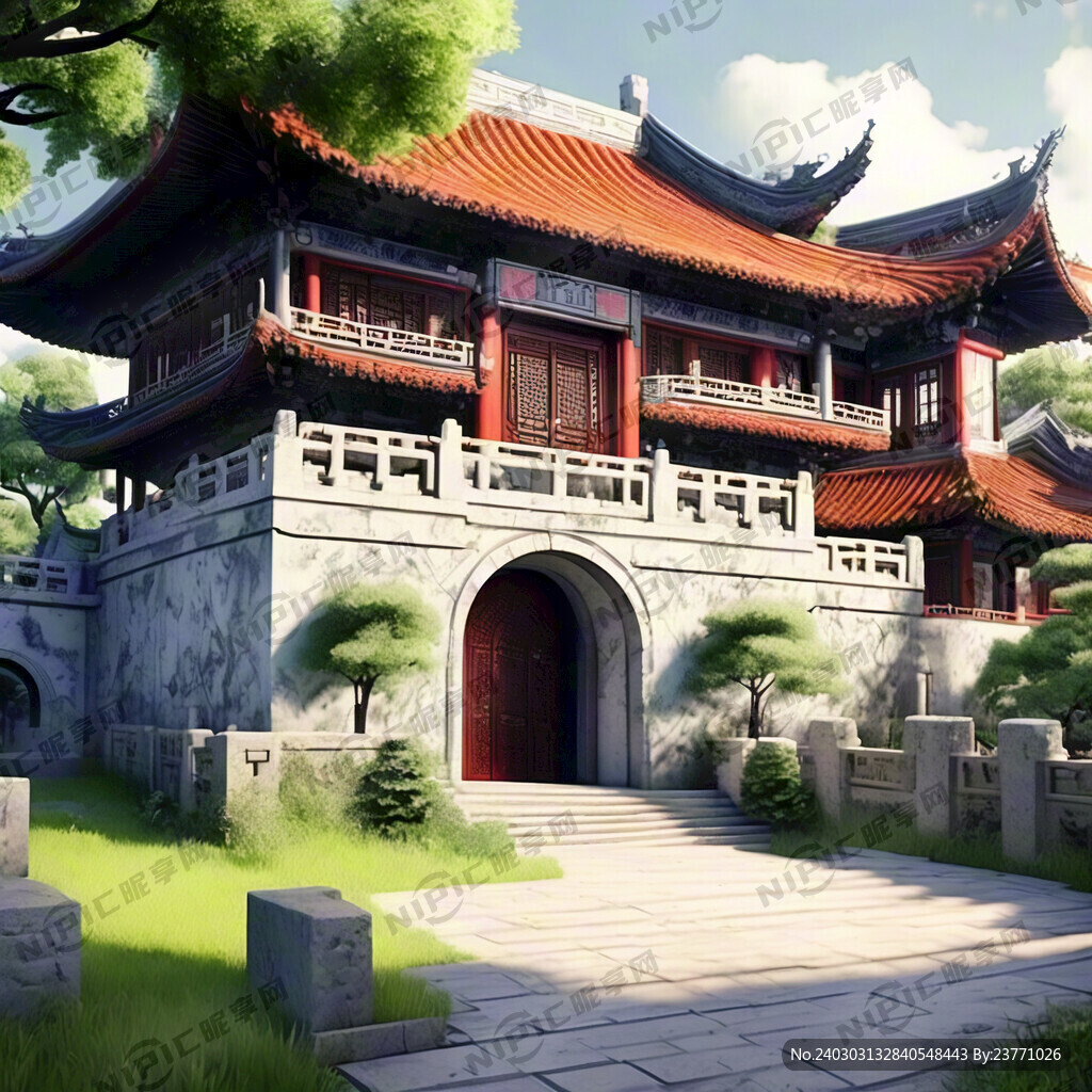 中国古代宫殿 周围有草地