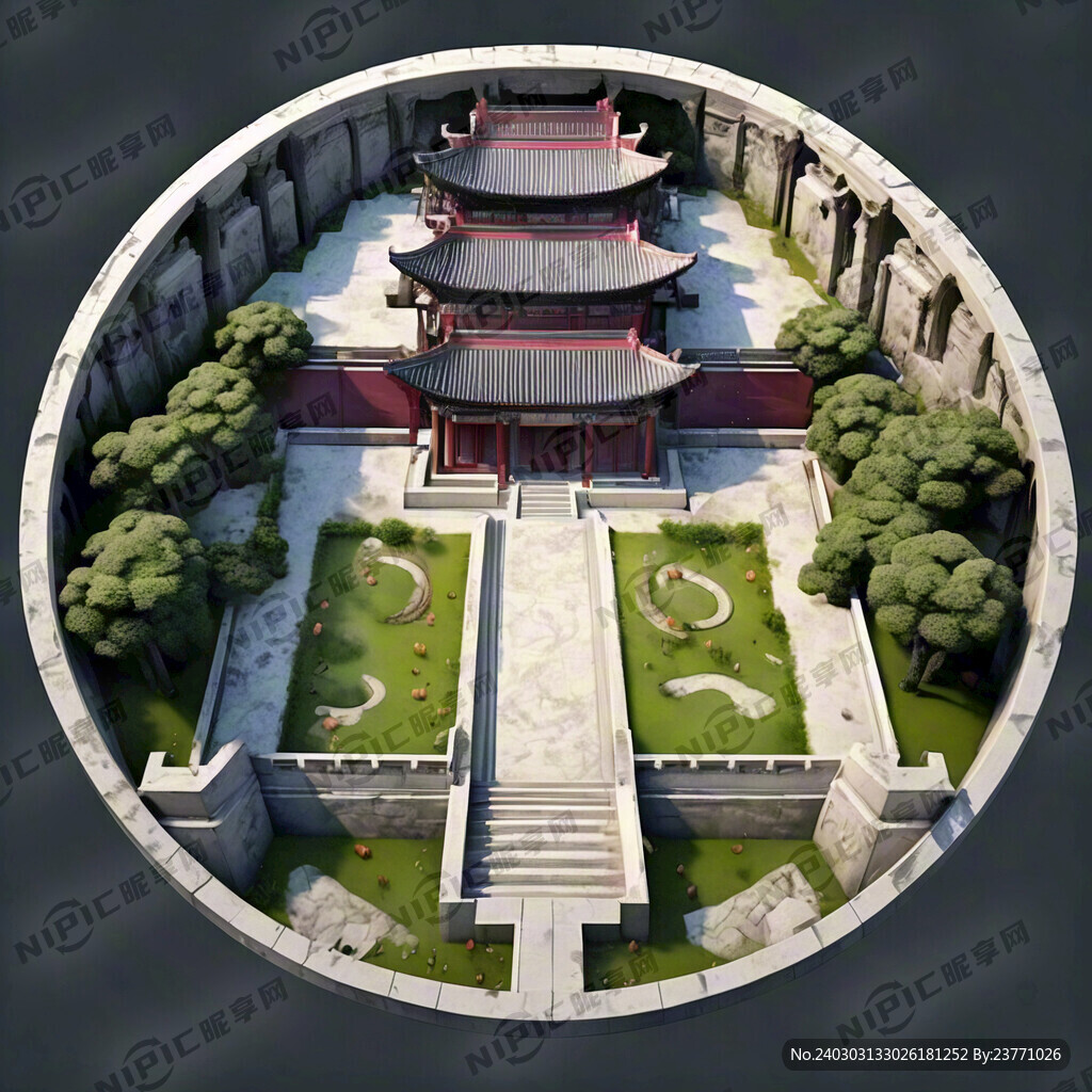 中国古代宫殿 周围有草地