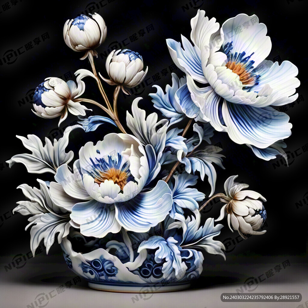 青花瓷牡丹花纹样