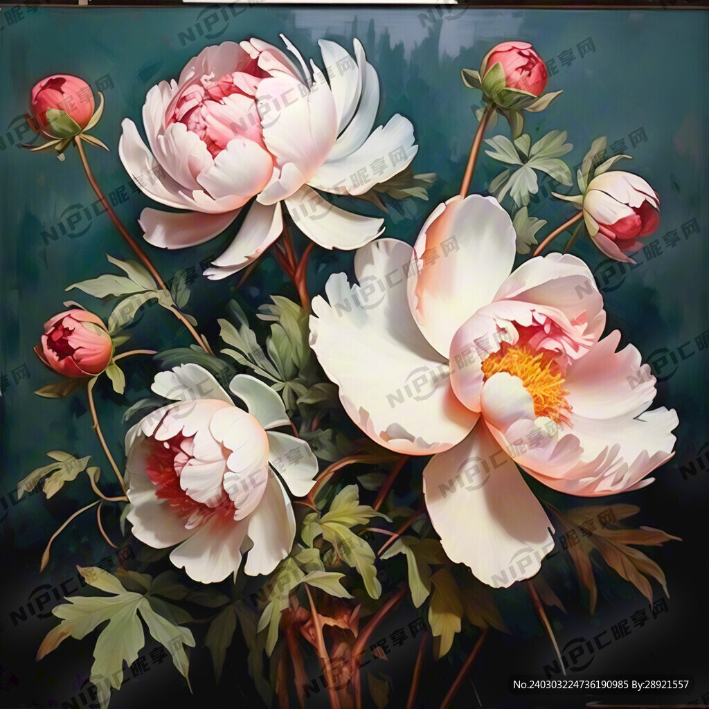 极简主义 牡丹花 油画