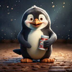 拿着葡萄干的企鹅卡通