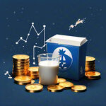 金融  伊利牛奶的联名蓝色海报 金币 数据  牛奶