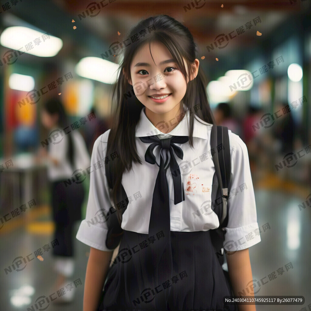 活泼的初中女学生全身照