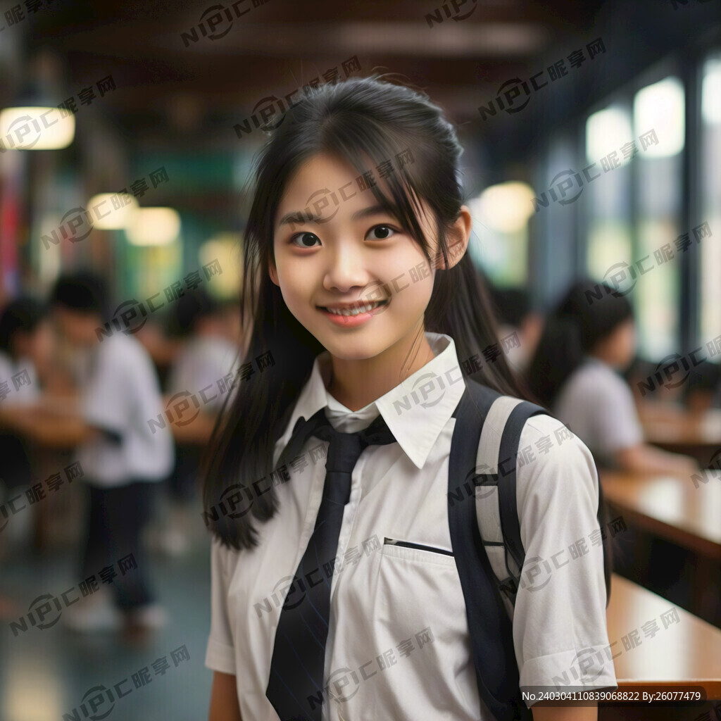 活泼的初中女学生全身照