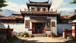 藏族风格，藏族风格建筑，俯视，远景，