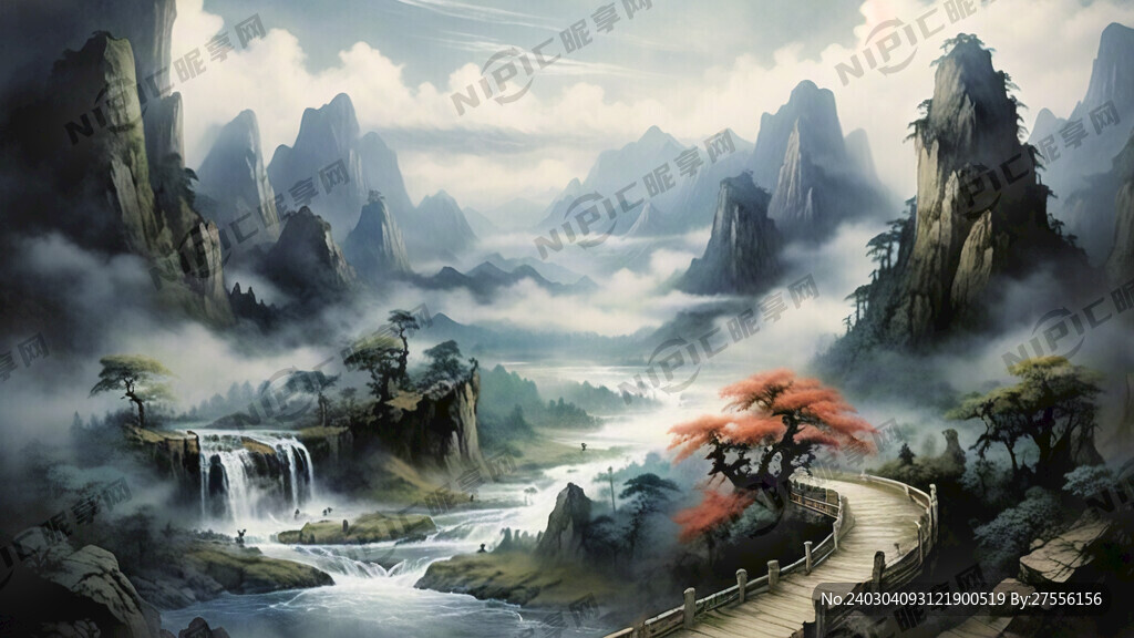 山谷 中国风 龙 山水 意境