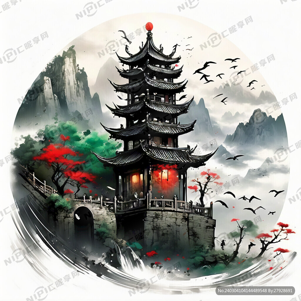 时尚 流行 唯美 山水 水墨画