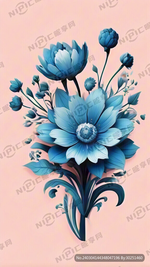 蓝白色的花粉色背景可爱