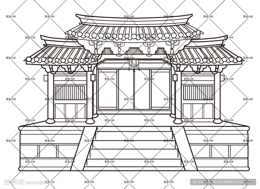 中国风建筑线稿