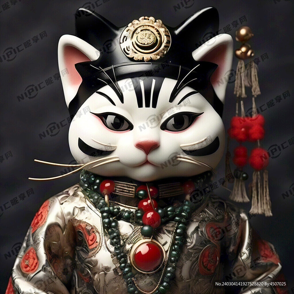 立体招财猫 穿满族服装 戴旗头