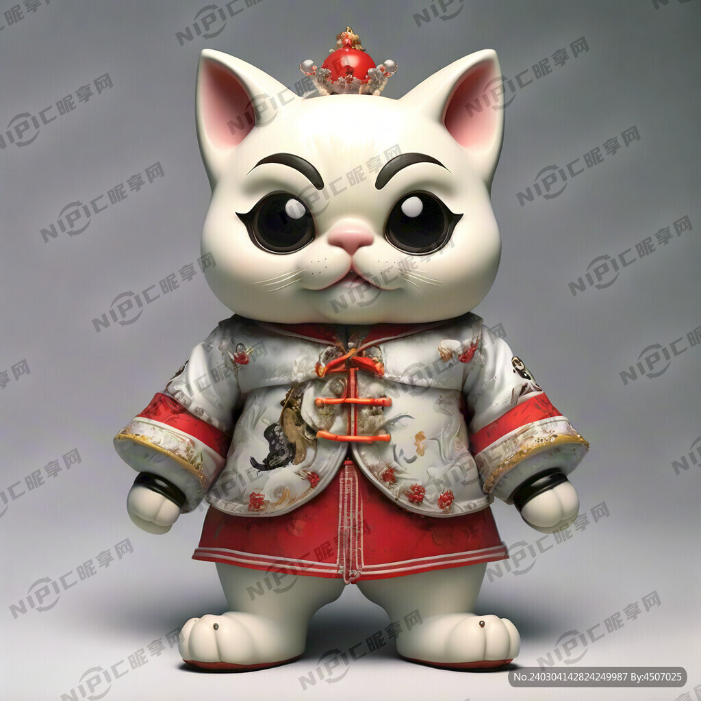 立体白色招财猫 笑眯眯 肥嘟嘟