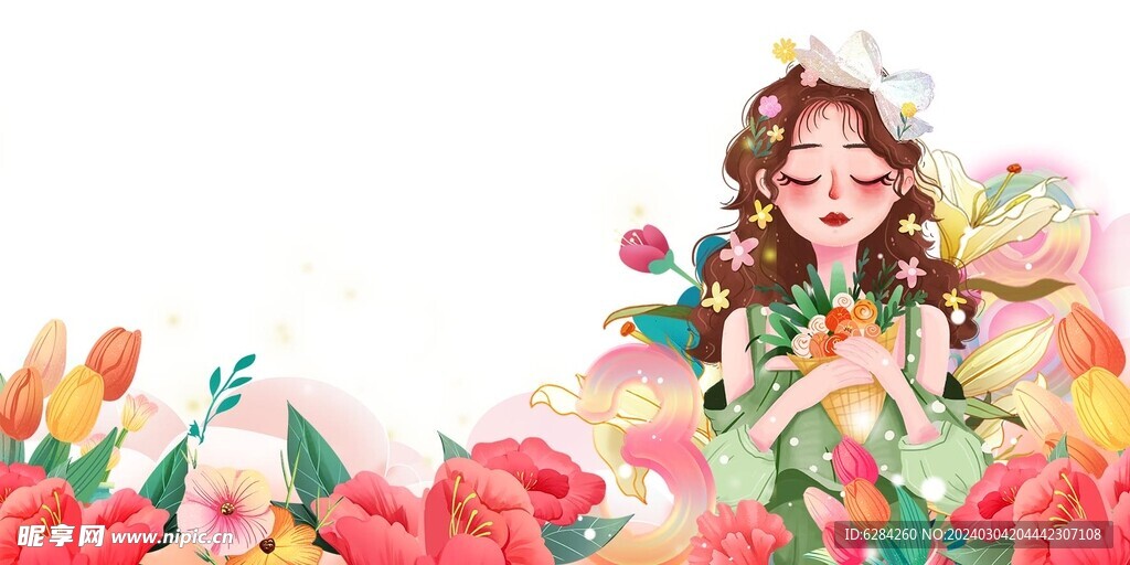 三八妇女节鲜花女神背景