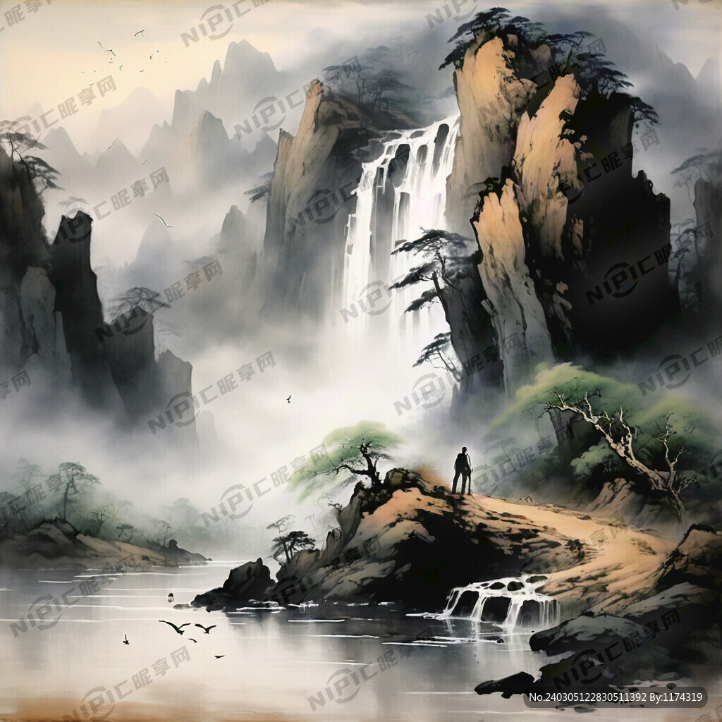 山谷 中国风 中国画 山水