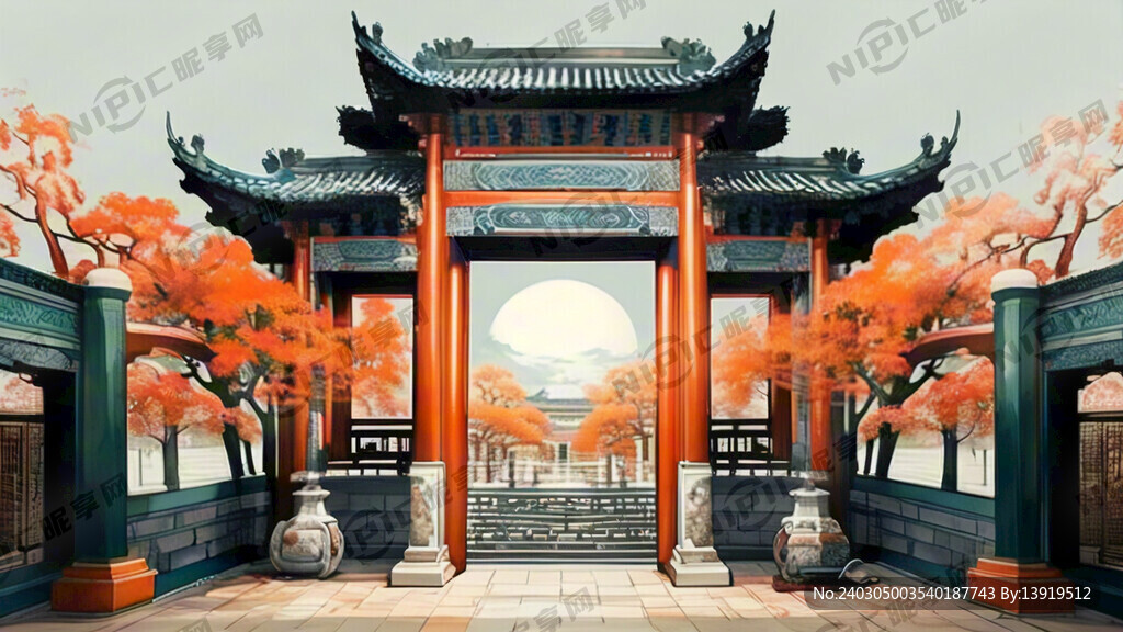 一张中式古建筑横梁彩绘贴图