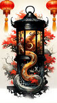 猜谜，灯笼，映射暖光，福龙送福金色字，杰作，丰富细节，中国风