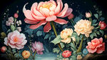 超多花卉 梦幻森系 春色盎然 长镜头 写意 插画 超清细节 横版构图 迪士尼色彩