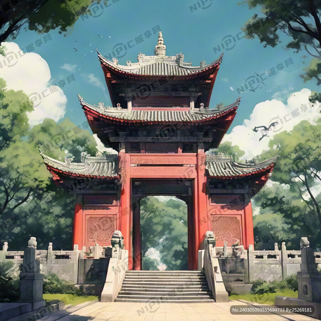 大明寺   牌坊  绿树   