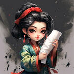 京剧脸谱女孩拿着纸巾，手绘，国潮风，卡通，中国风，人物侧面