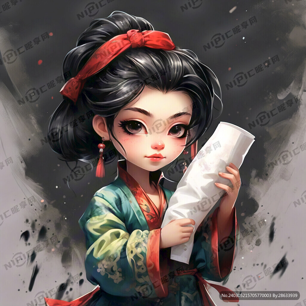 京剧脸谱女孩拿着纸巾 手绘