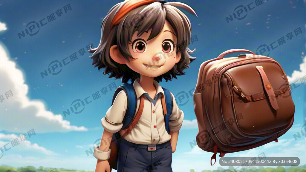 背书包的小学生 卡通色彩 漫画