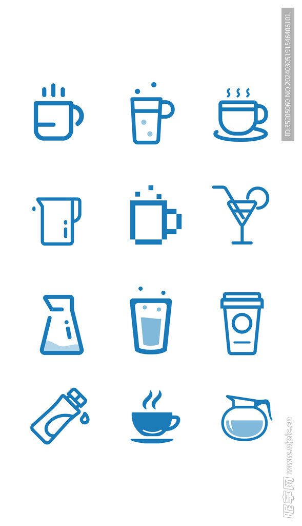 蓝色矢量水壶水杯咖啡箭头图标