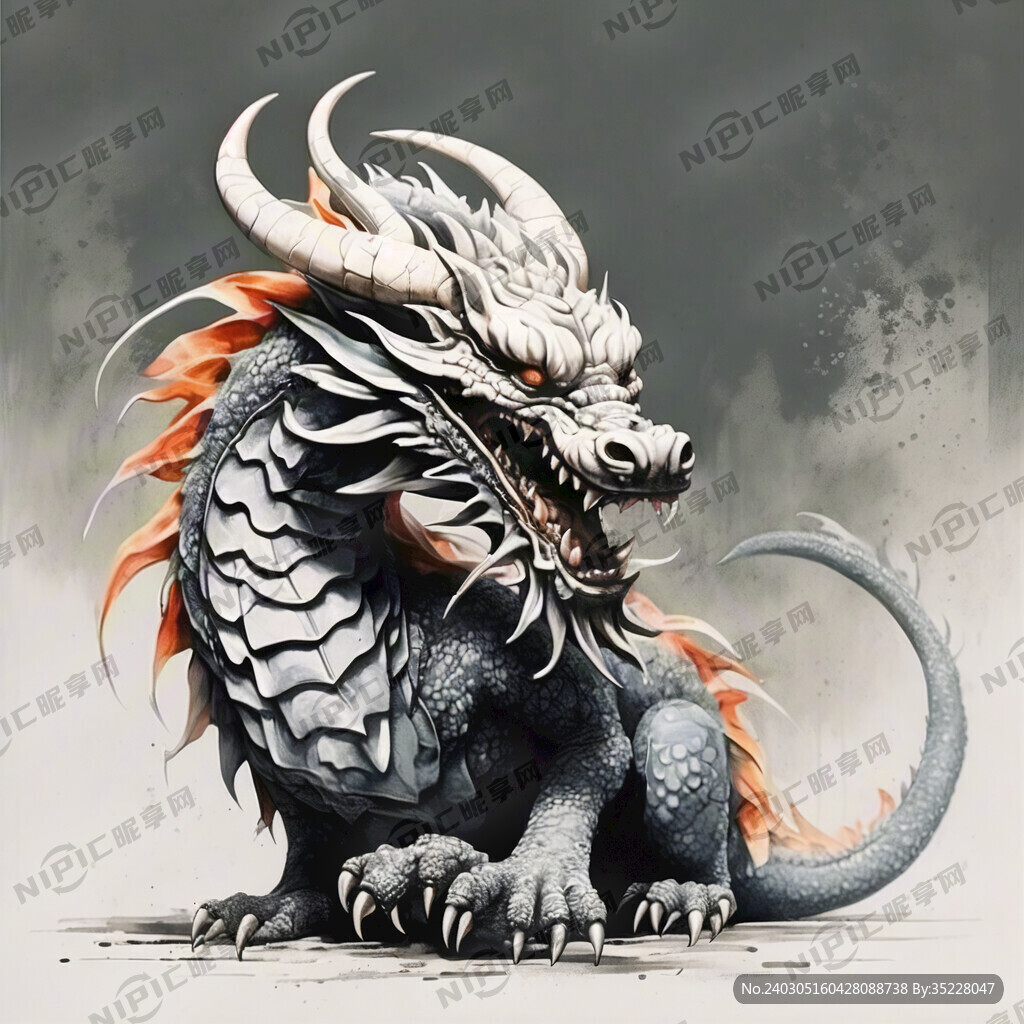 中国龙 简笔画 黑白稿 线条
