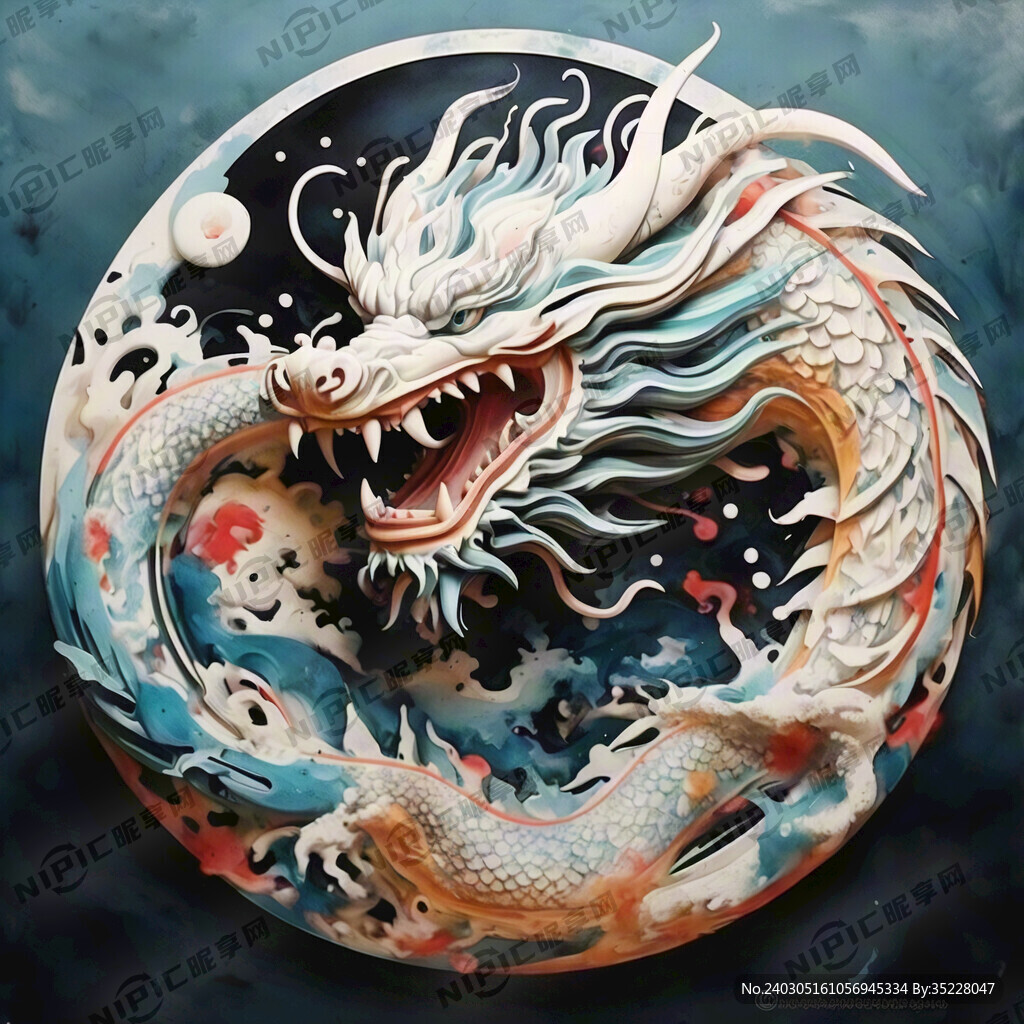 中国龙 简单画风 无颜色 抽象