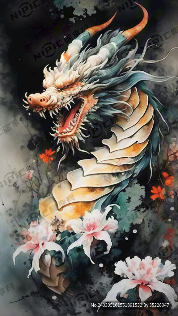 中国风 中国画 神龙 水墨风格