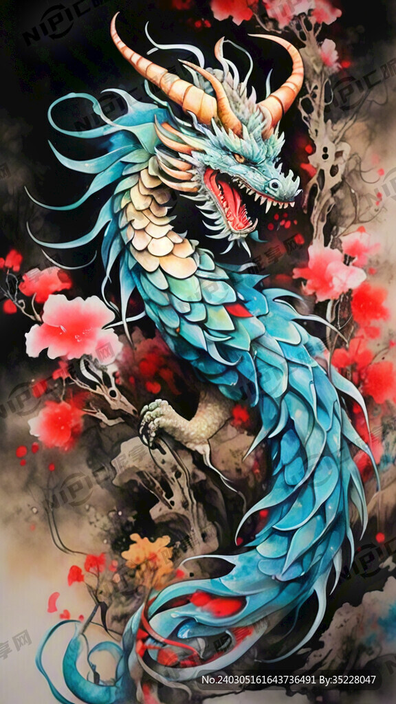 中国风 中国画 神龙 水墨