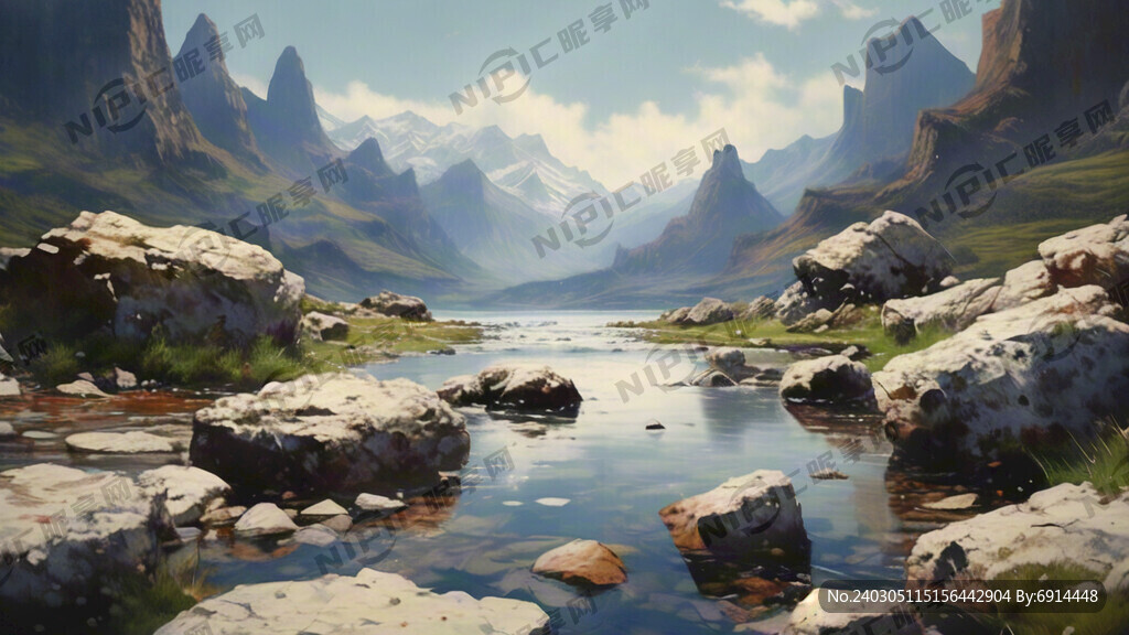 水 岩石 高山 远景 大画面