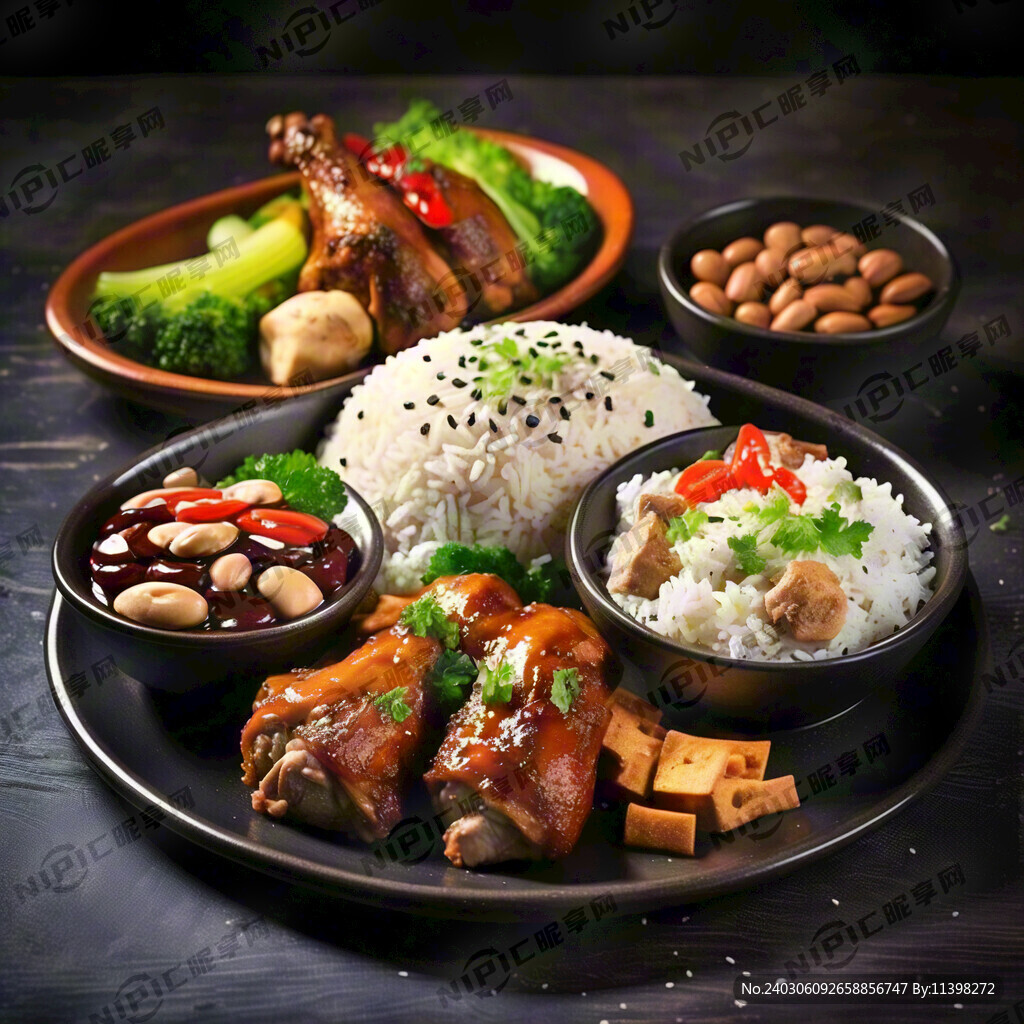 鸡腿饭 豆干 花生米 素菜